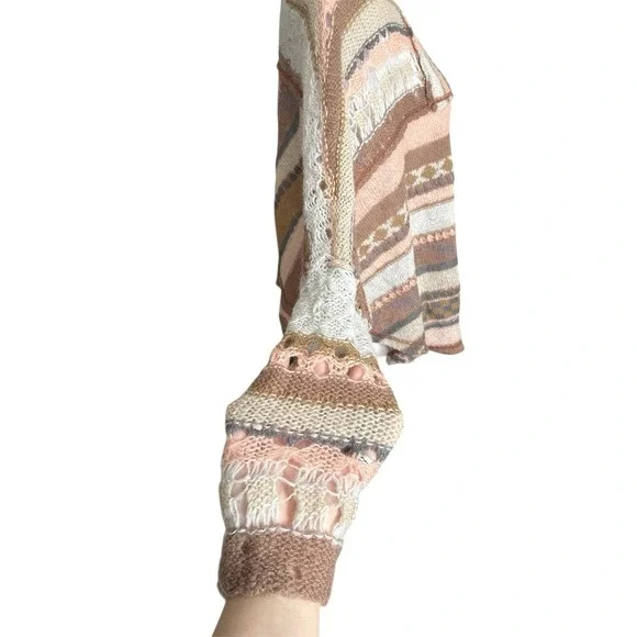 Free People December Skies Alpaca Wool Poncho Sweater Patchwork Boho Sz M Aztec - Picture 8 of 16
